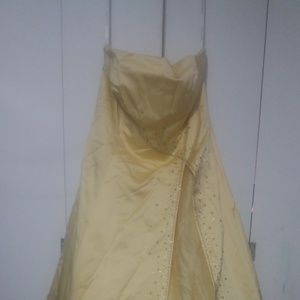 strapless yellow satin long gown
